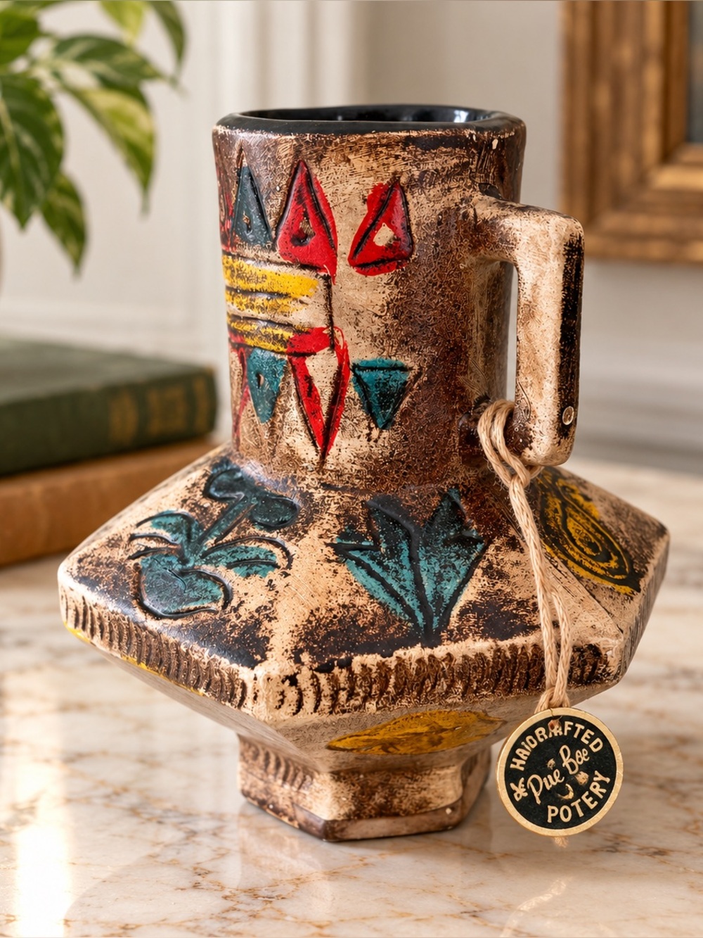 Handcrafted Decorative “Pueblo Pottery”Vase by - Multi-Color Rustic Art